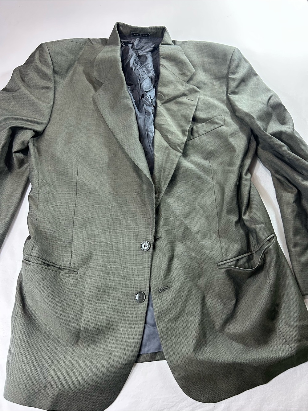 Vtg Ungaro Uomo Paris Mens 100% Wool Blazer Sport Coat Olive Green Micro Check